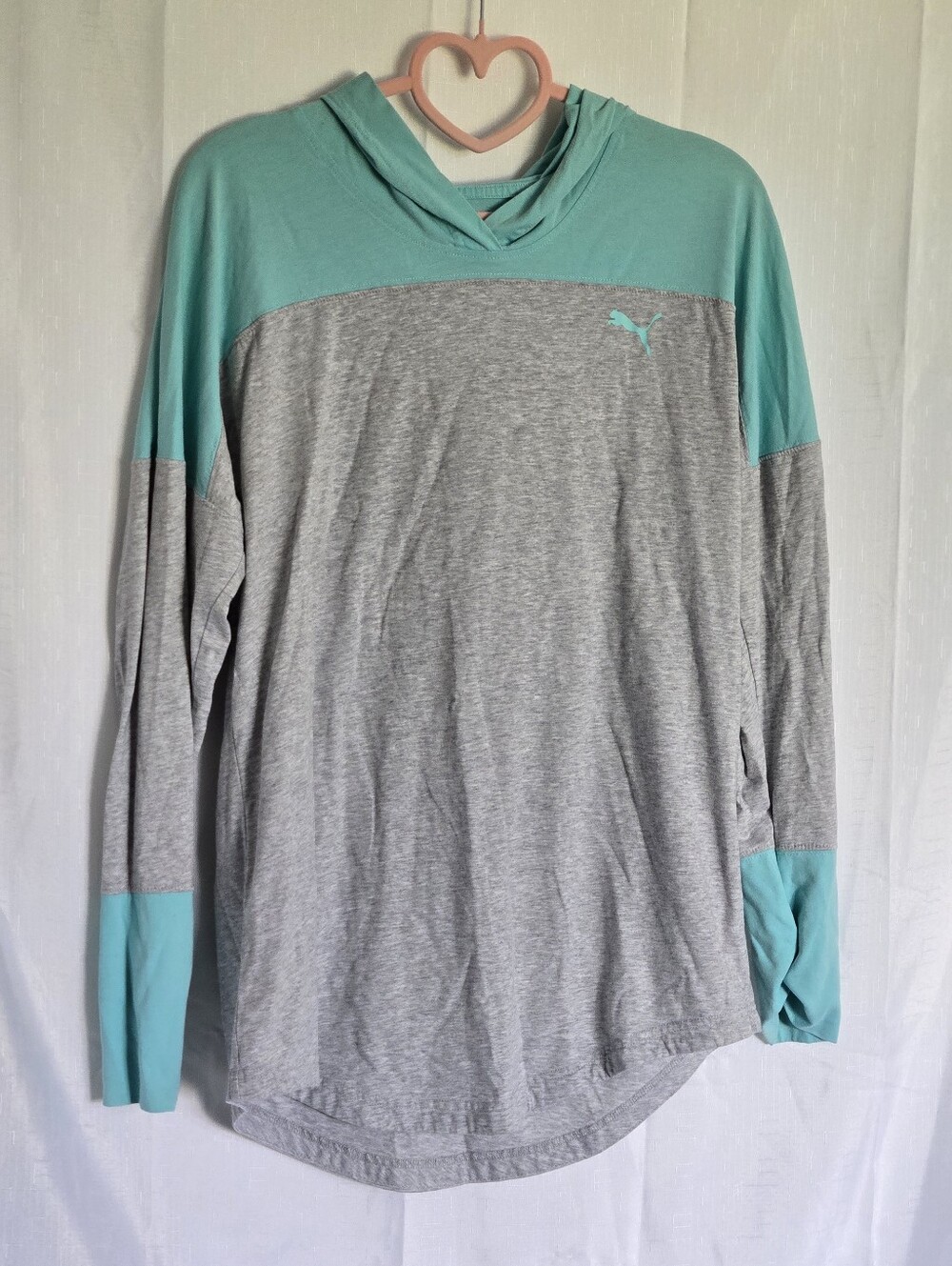 Puma Women's Large Hooded Long-Sleeve Shirt - Gray & Aqua